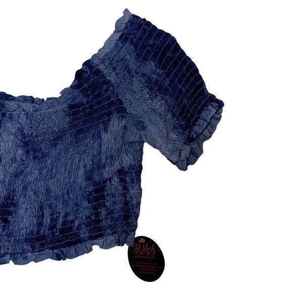 2/$30 Hot Miami Styles Blue Smocked Crop Top Skirt Tie Dye Two Piece Set Large - Picture 9 of 16